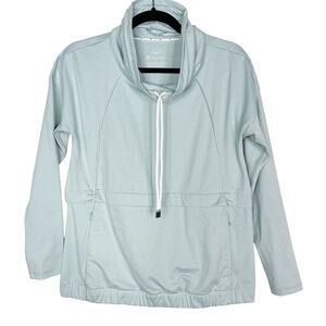 T by Talbots P Salt Blue Heather On The Move Drawstring Cowl Neck Top Pullover